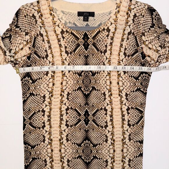 J.Crew Tippi Merino Wool Knit Sweater Cropped Sleeve Python Snake Print Beige XS - Picture 7 of 12